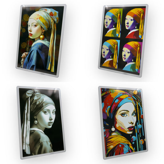 戴珍珠耳環的女孩鐵皮畫金屬海報4合1仿浮世繪波普藝術安迪·沃霍爾哥特式繪畫牆壁裝飾20*30公分